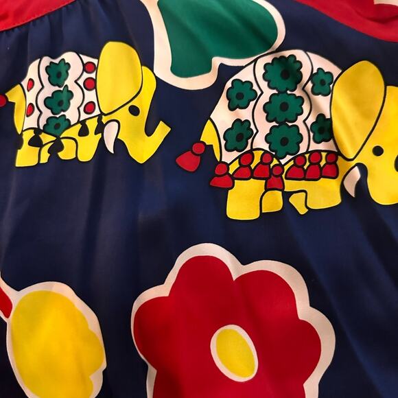 Voom Joy Han Floral Elephant Print Silk Art to Wear Shirt Dress Flared, XS - Picture 9 of 10